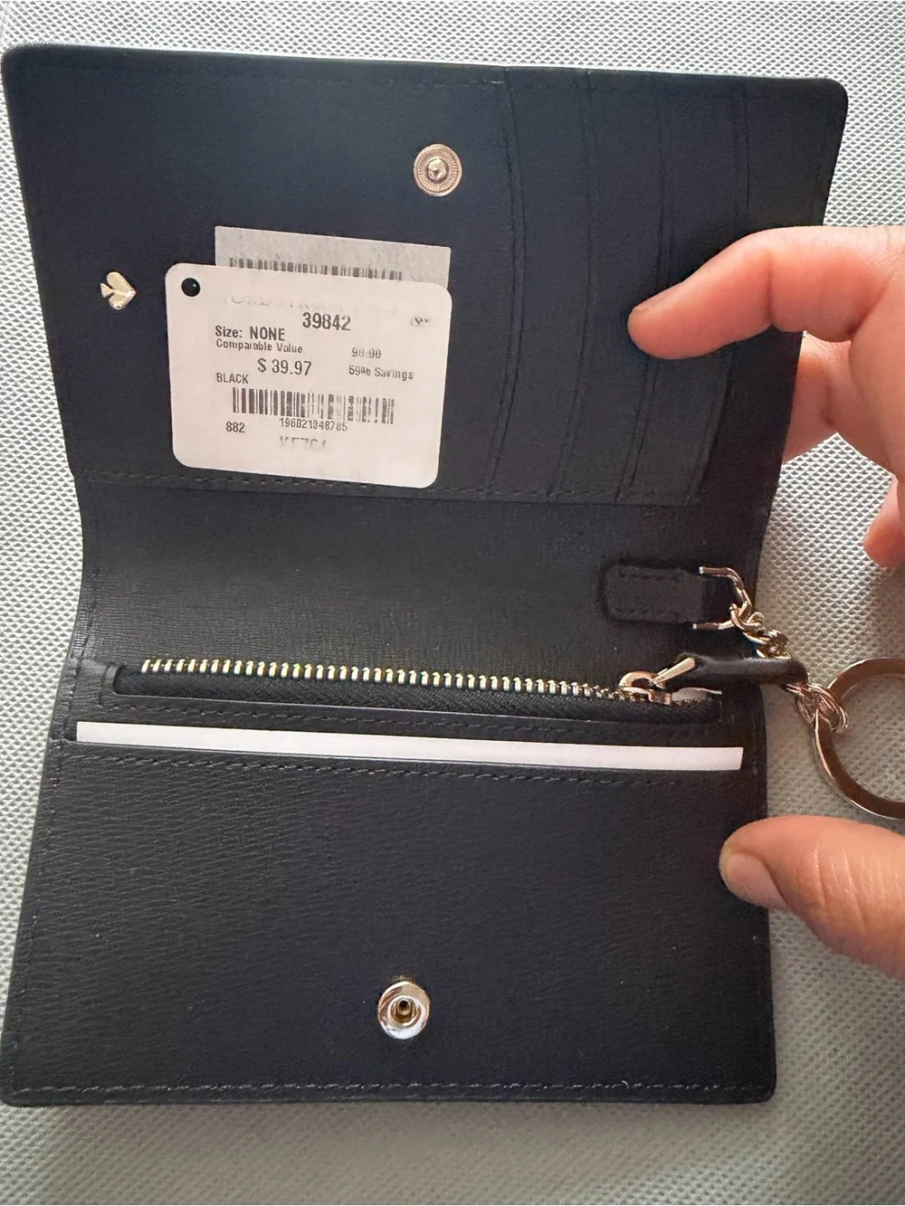kate spade Black Leather Card Holder with Gold Keyring